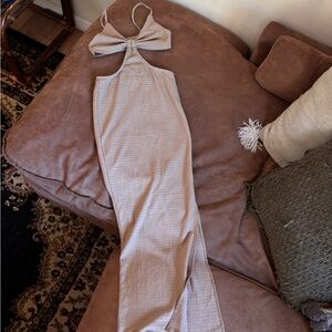 SHEIN Beige Cutout Maxi Dress with Twist Front